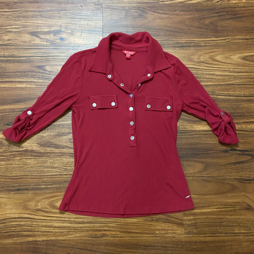3/4 Sleeve Red Button Top